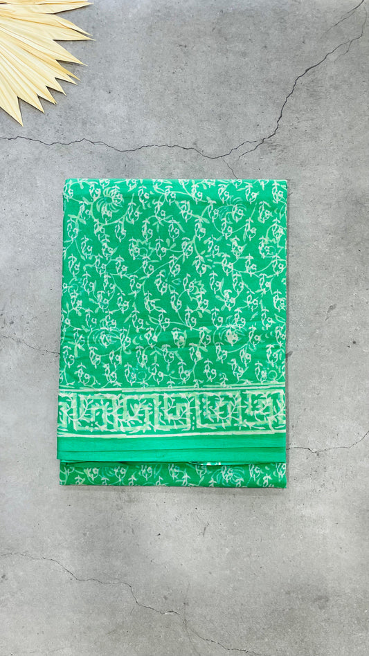 Soft Handblock Printed  Cotton Saree (LIGHT GREEN)