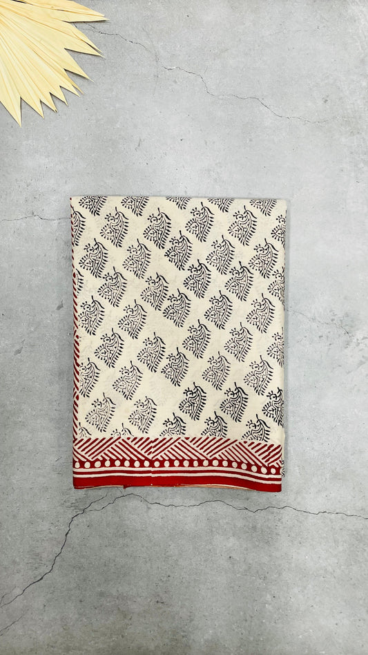 Soft Handblock Printed  Cotton Saree (OFF WHITE)