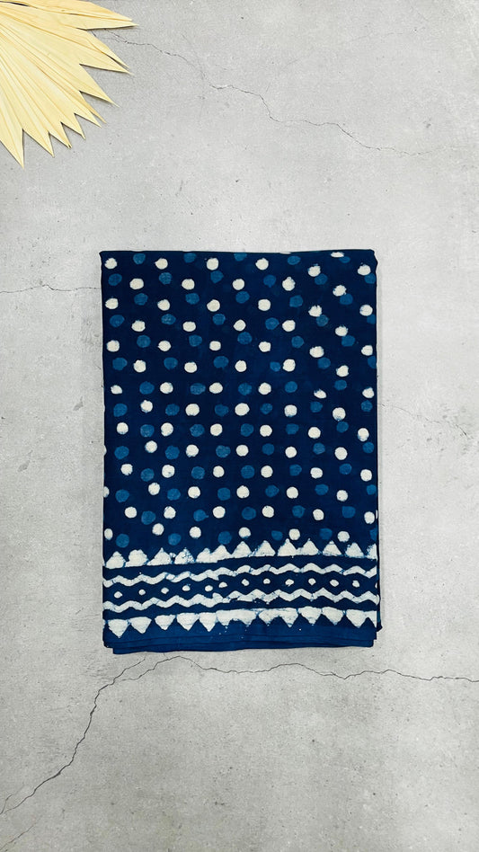 Soft Handblock Printed  Cotton Saree (INDIGO)