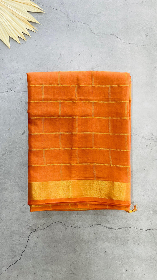 Soft Silk Cotton Saree (ORANGE)