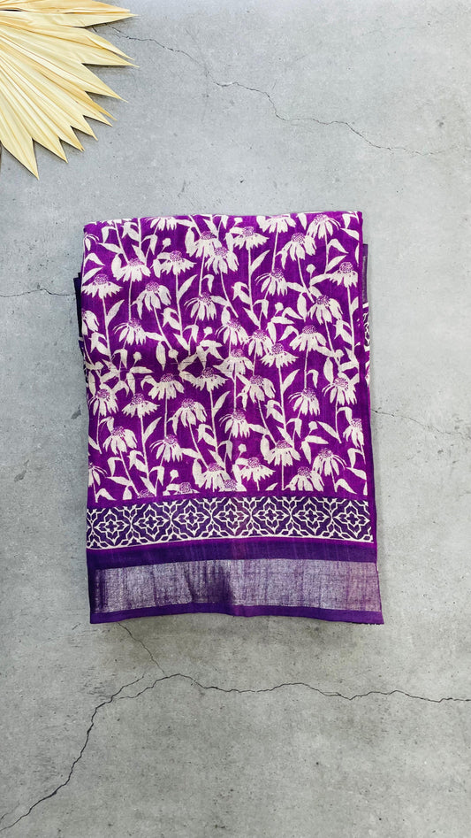 Soft Organic Linen Cotton Saree (PURPLE)