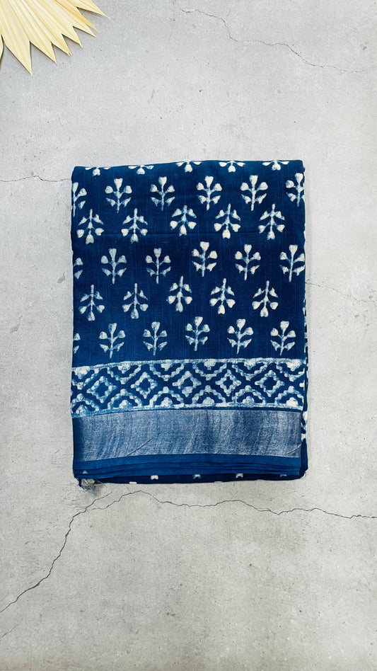 Soft Organic Linen Cotton Saree (INDIGO)