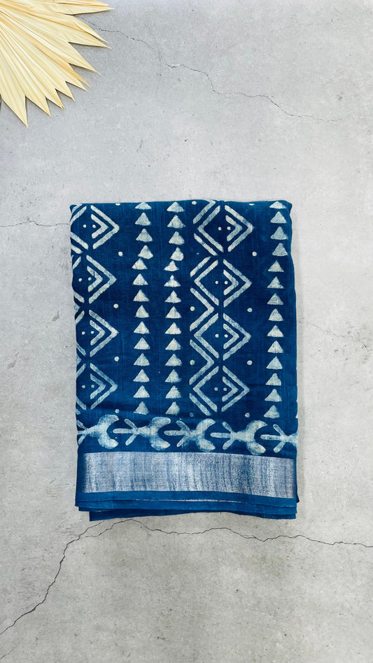 Soft Organic Linen Cotton Saree (INDIGO)