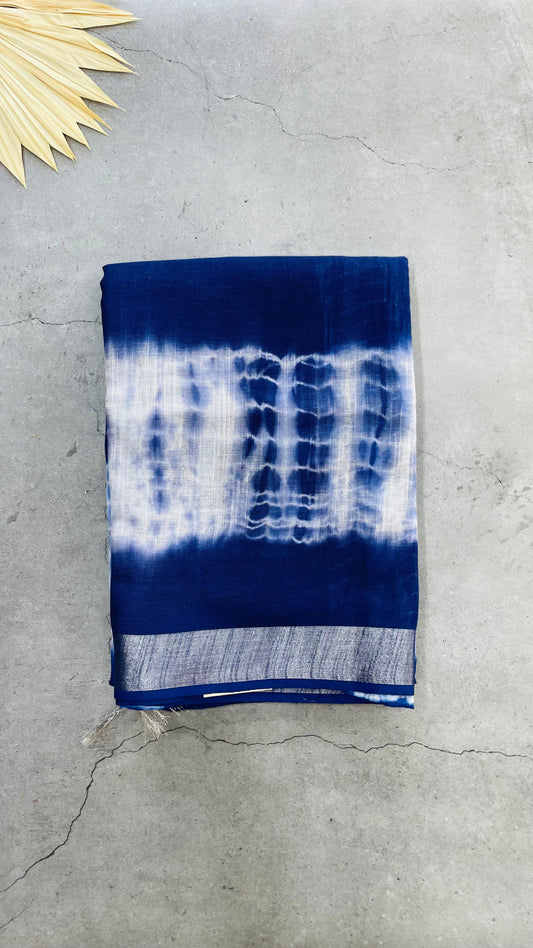 Soft Silk Cotton Saree with Shibori Print (BLUE)