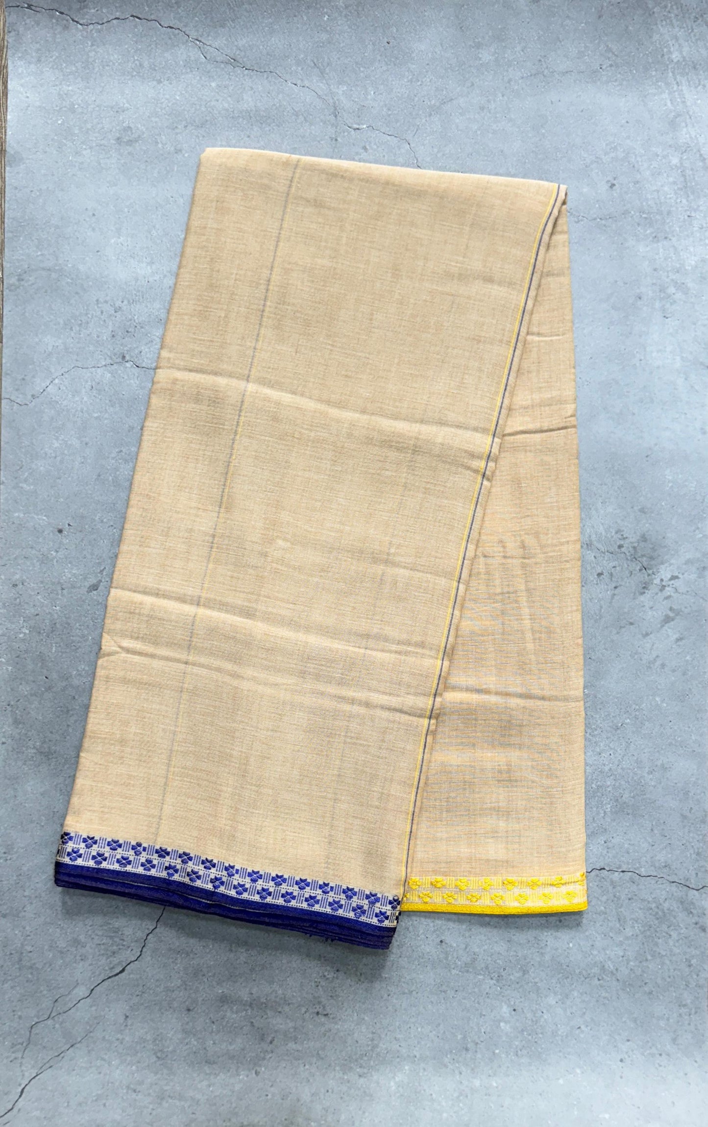 Bengal Cotton Handloom Mulmul Saree with Dual colour Borders (BEIGE)