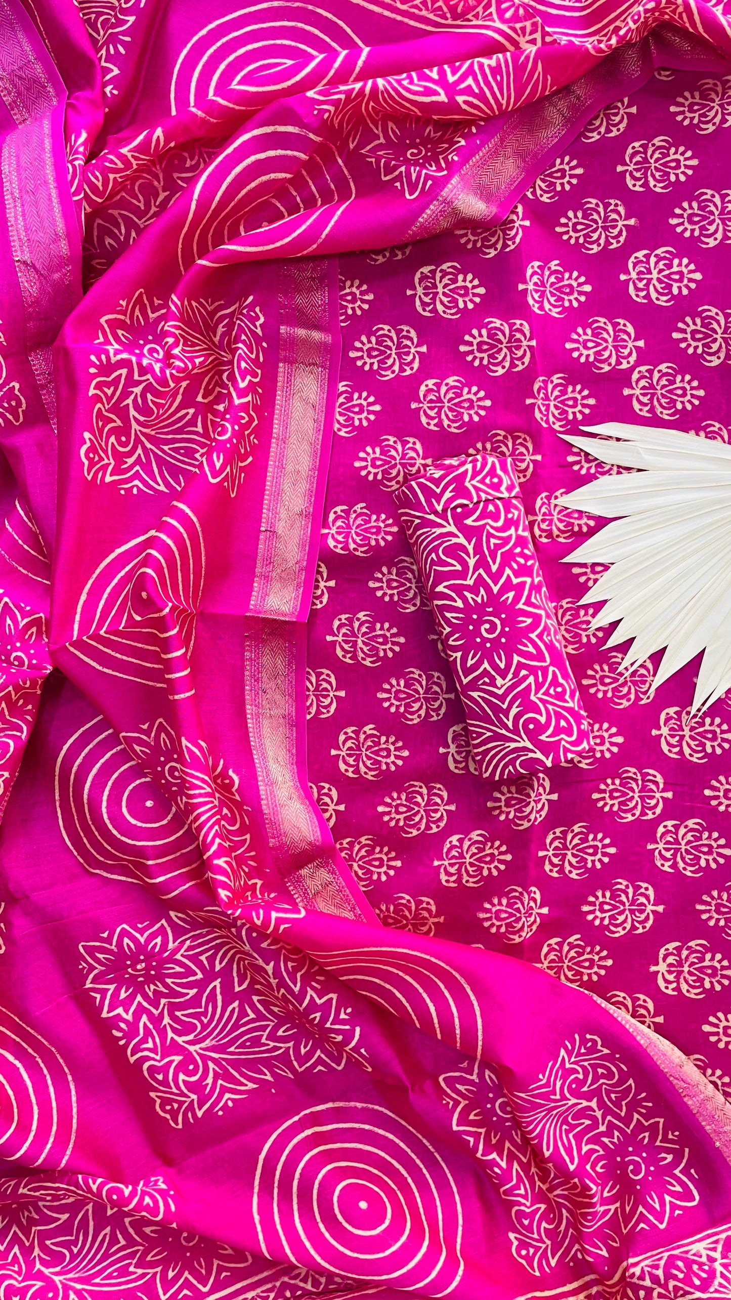 Maheswari Silk Handblock Printed Salwar Suit (PINK)