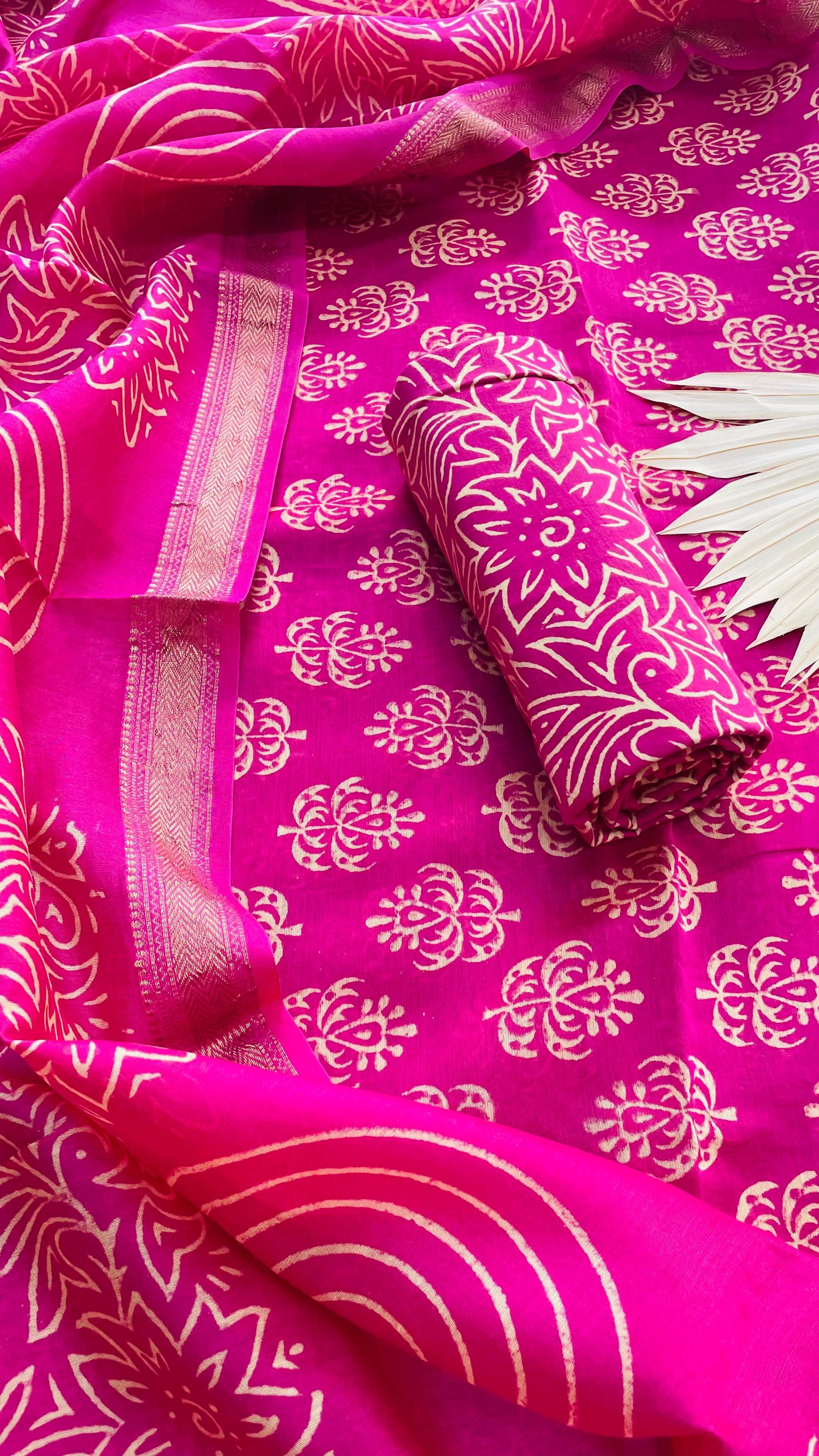 Maheswari Silk Handblock Printed Salwar Suit (PINK)