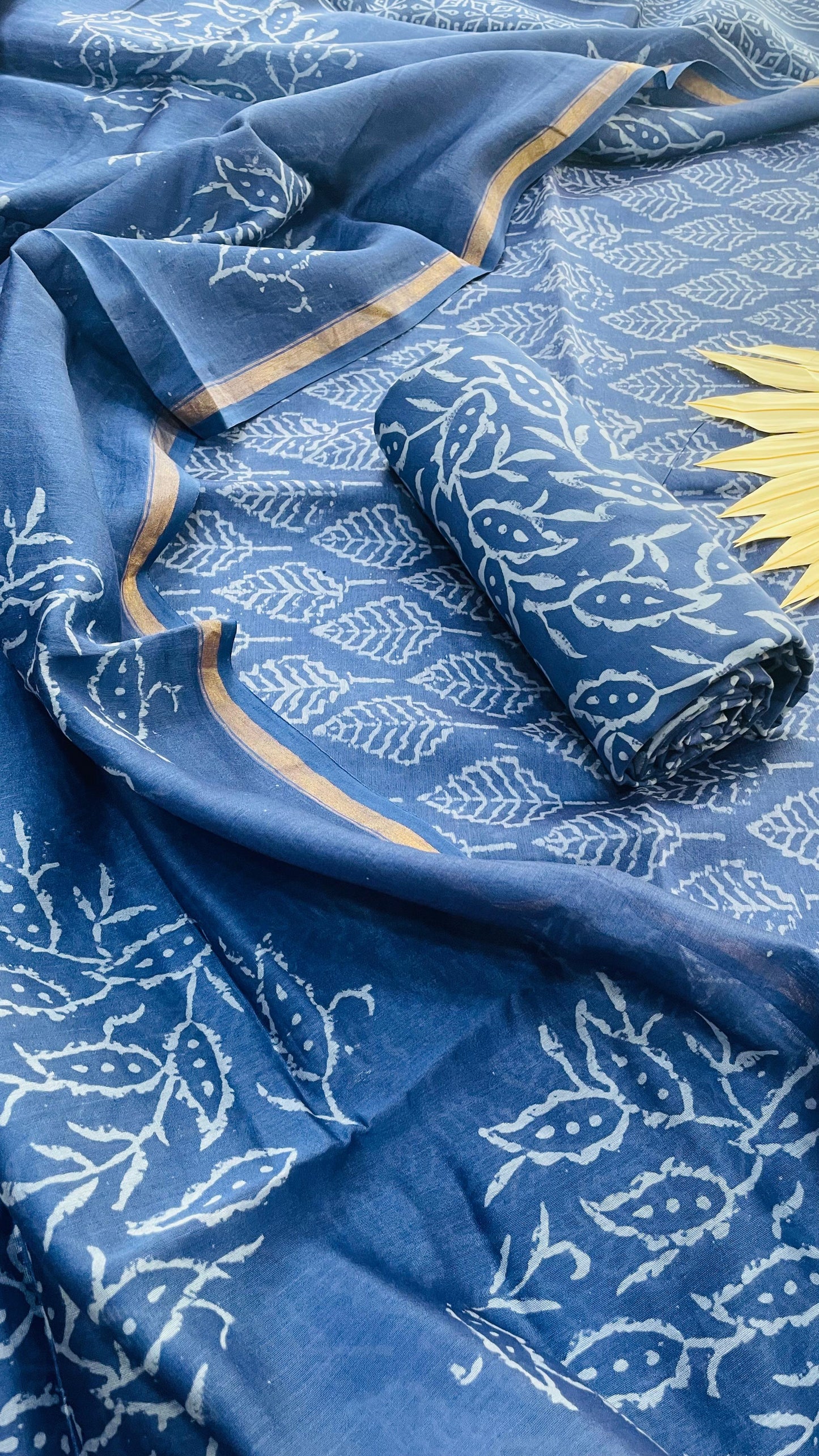 Chanderi Silk Handblock Printed Salwar Suit (BLUE)