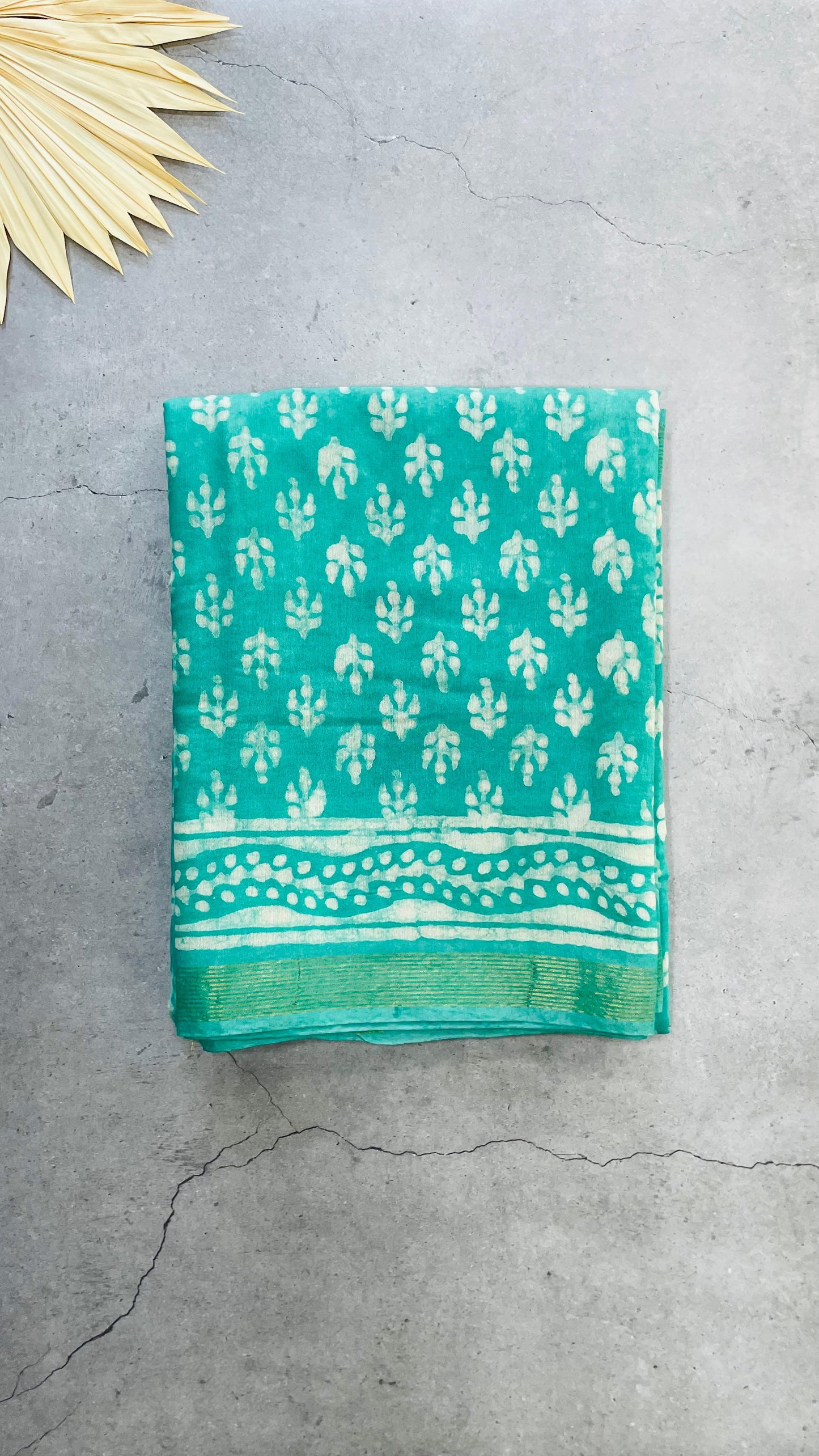 Handblock Printed Chanderi Silk Cotton Saree (GREEN)