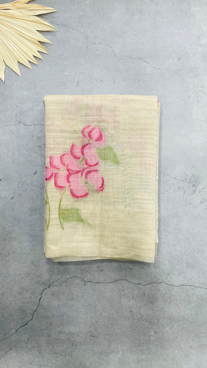 Soft Silk Cotton Floral weave Jamdani Saree (CREAM & PINK)