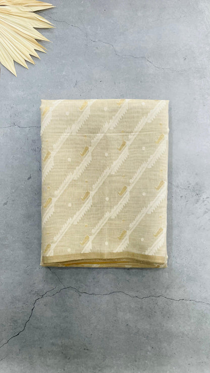 Soft Silk Cotton Jamdani Saree (CREAM & MUSTARD)