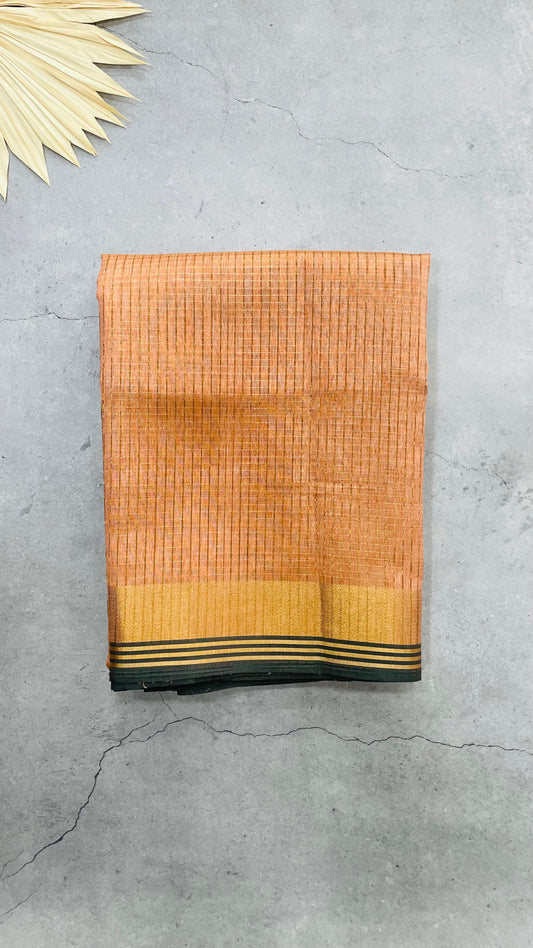 Jute Organza Saree with Zari Checks (COPPER)