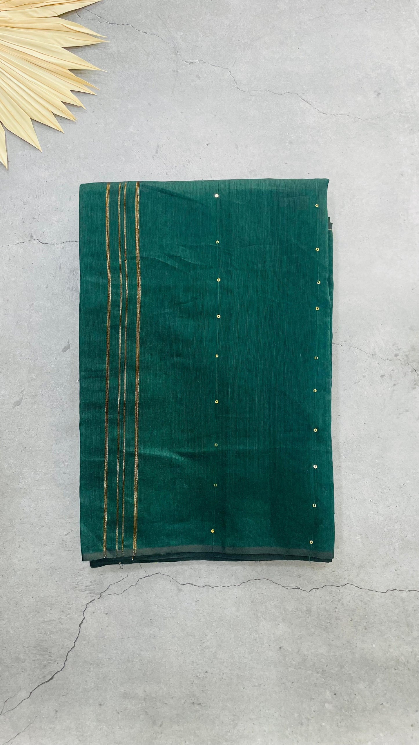 Cotton Saree with Sequins (DARK GREEN)