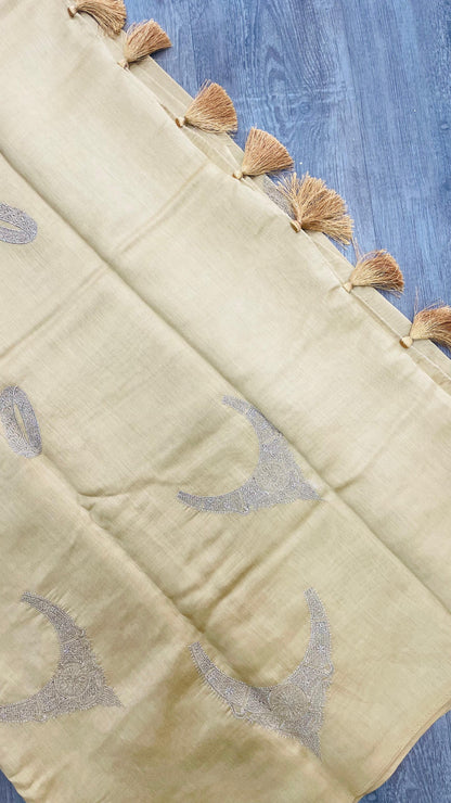 Soft Semi Tussar Designer Saree with Embroidery (CREAM)