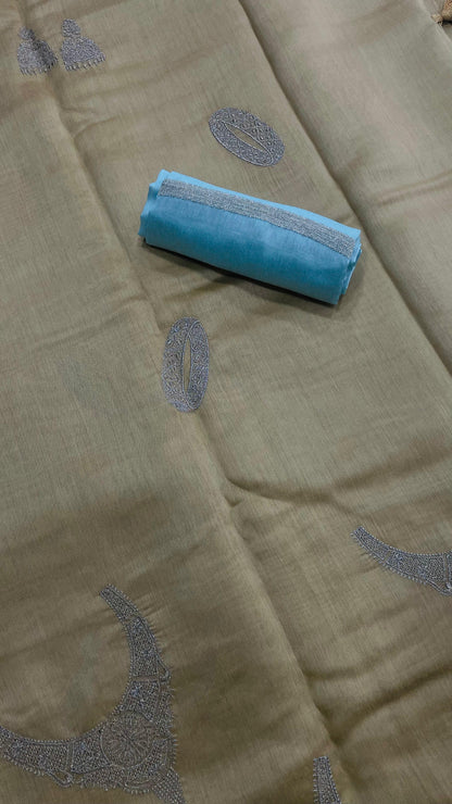 Soft Semi Tussar Designer Saree with Embroidery (CREAM)