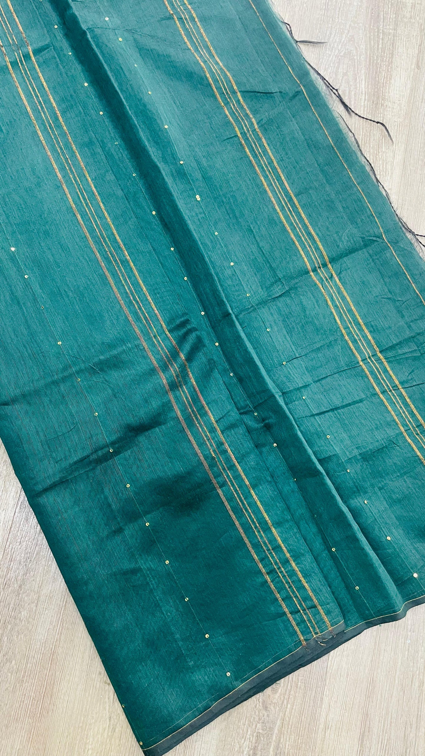 Cotton Saree with Sequins (DARK GREEN)