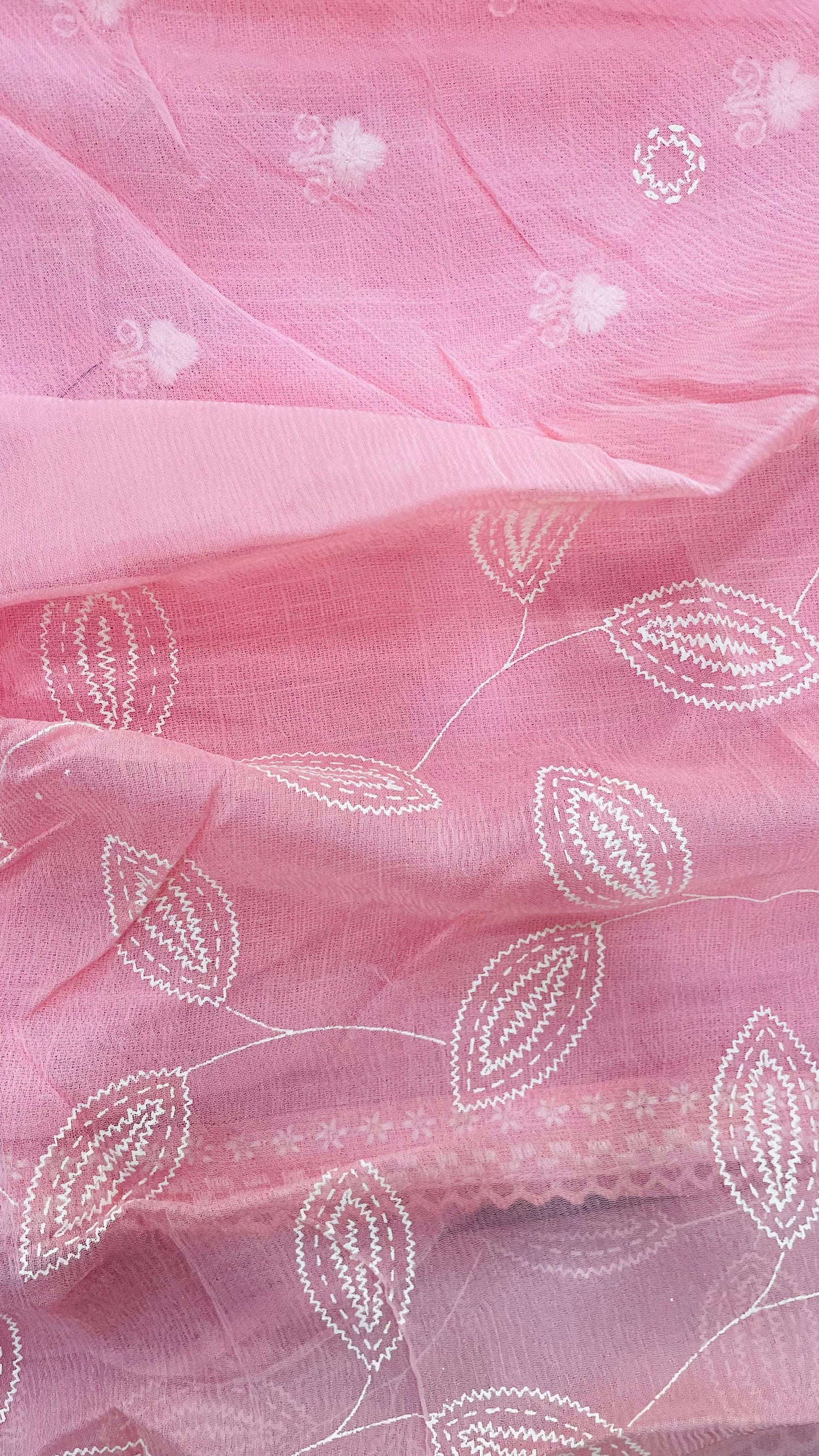 Soft Pastel Colour Embroidered Linen Salwar Suit with Chiffon Dupatta (PINK)