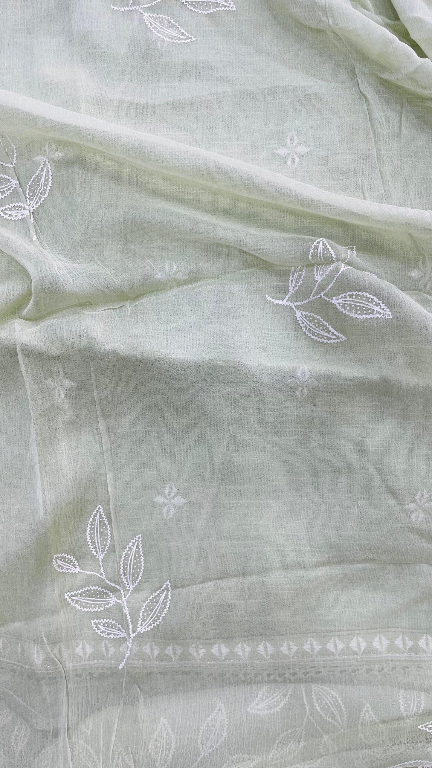 Soft Pastel Colour Embroidered Linen Salwar Suit with Chiffon Dupatta (GREEN)