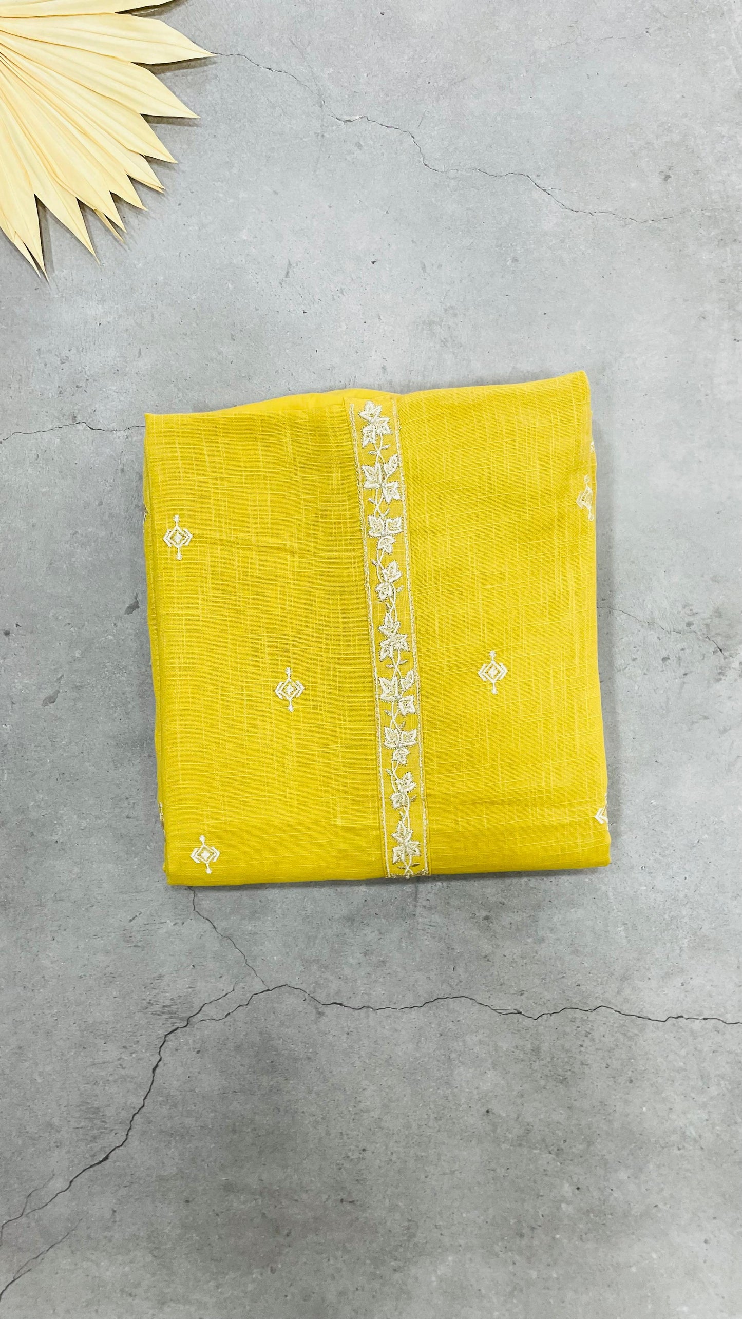 Soft Pastel Colour Embroidered Linen Salwar Suit with Chiffon Dupatta (YELLOW)