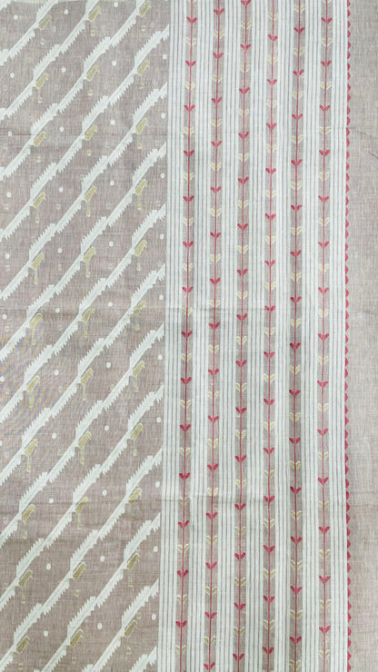 Soft Silk Cotton Jamdani Saree (CREAM & PEACH)