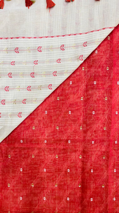 Soft Silk Cotton Jamdani Saree (CREAM & PEACH)