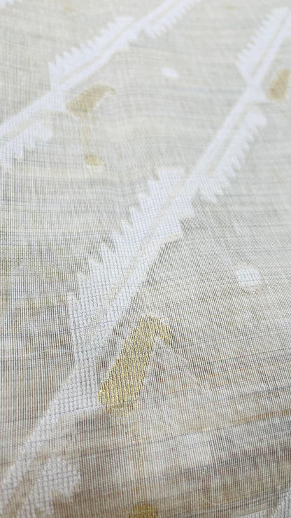 Soft Silk Cotton Jamdani Saree (CREAM & PEACH)
