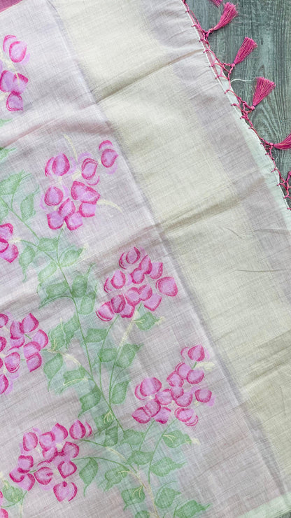 Soft Silk Cotton Floral weave Jamdani Saree (CREAM & PINK)