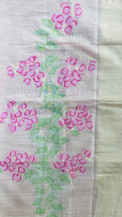 Soft Silk Cotton Floral weave Jamdani Saree (CREAM & PINK)