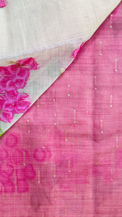 Soft Silk Cotton Floral weave Jamdani Saree (CREAM & PINK)