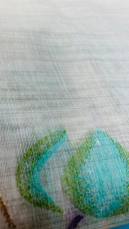 Soft Silk Cotton Floral weave Jamdani Saree (CREAM & GREEN)