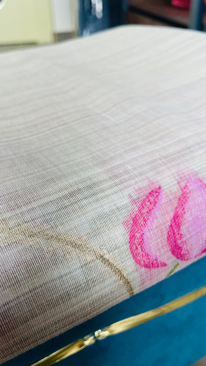 Soft Silk Cotton Floral weave Jamdani Saree (CREAM & PINK)