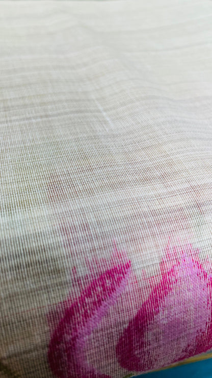 Soft Silk Cotton Floral weave Jamdani Saree (CREAM & PINK)