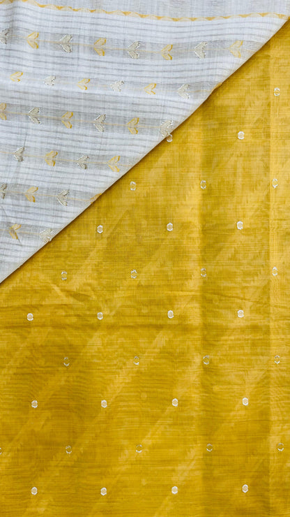Soft Silk Cotton Jamdani Saree (CREAM & MUSTARD)