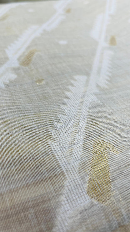 Soft Silk Cotton Jamdani Saree (CREAM & MUSTARD)