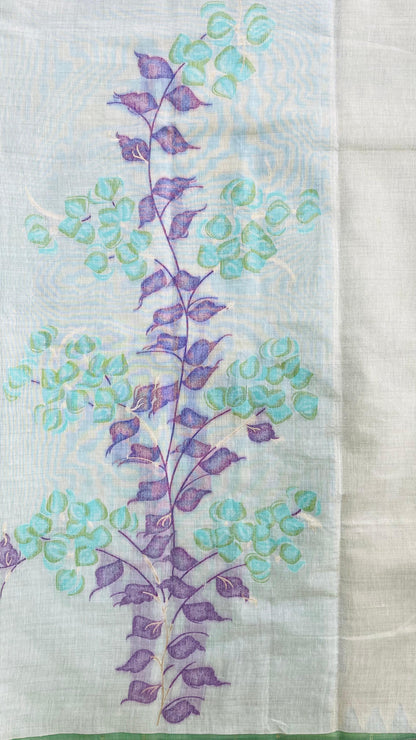 Soft Silk Cotton Floral weave Jamdani Saree (CREAM & GREEN)