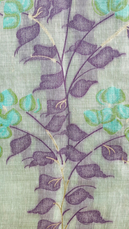 Soft Silk Cotton Floral weave Jamdani Saree (CREAM & GREEN)