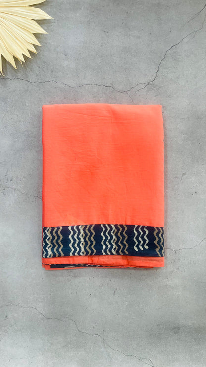 Soft Hand Block Printed Patch Mul Cotton Saree (PEACH)