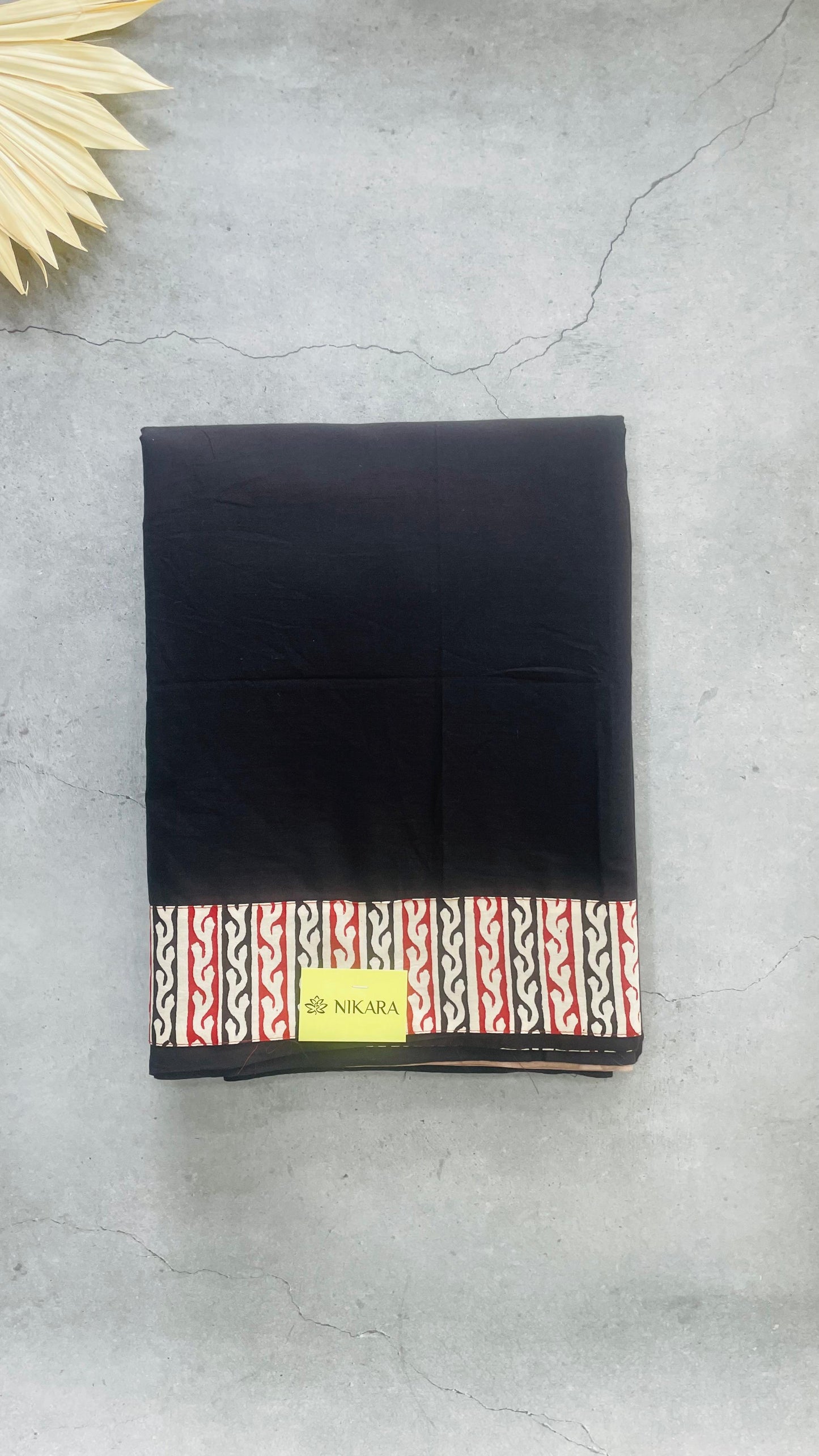 Soft Hand Block Printed Patch Mul Cotton Saree (BLACK)