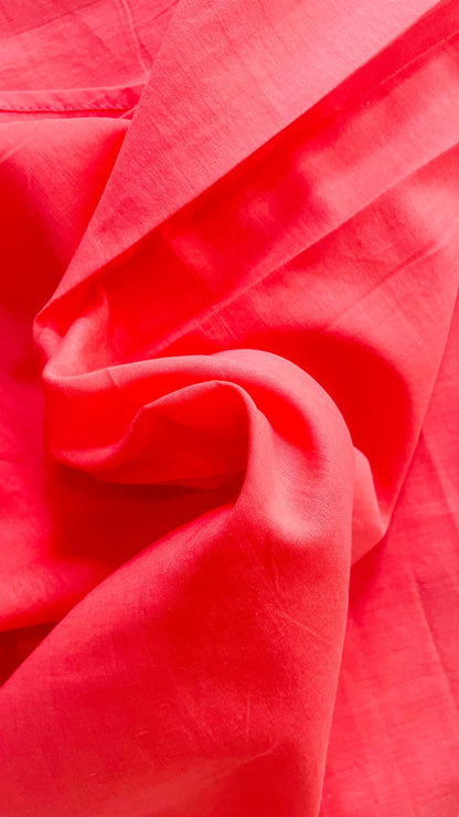 Plain Mul Cotton saree matched with Contrast Blouse (PEACH)
