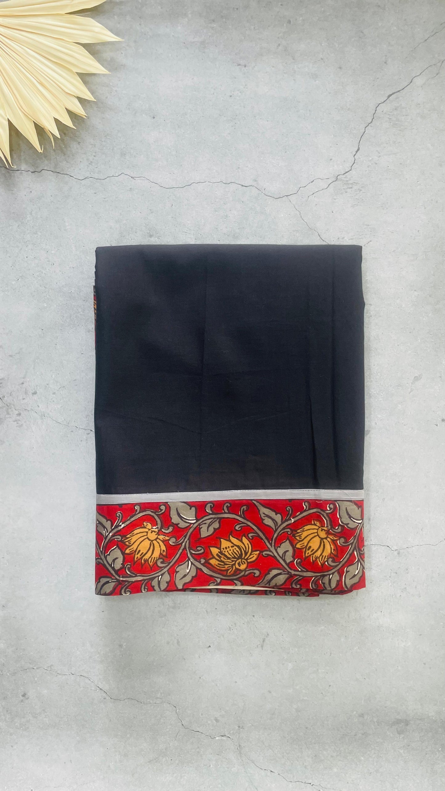 Soft Hand Block Printed Patch Mul Cotton Saree (BLACK)