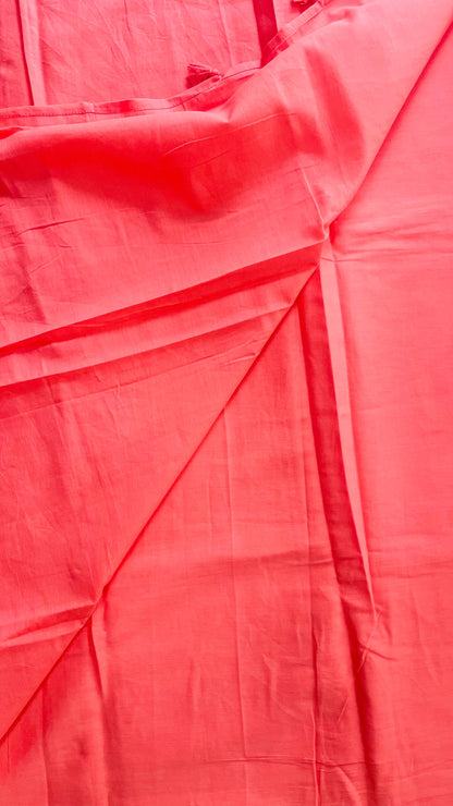 Plain Mul Cotton saree matched with Contrast Blouse (PEACH)