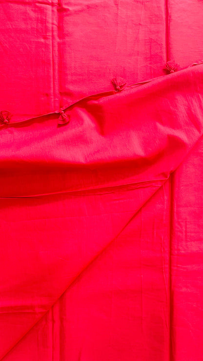 Plain Mul Cotton saree matched with Contrast Blouse (RED)