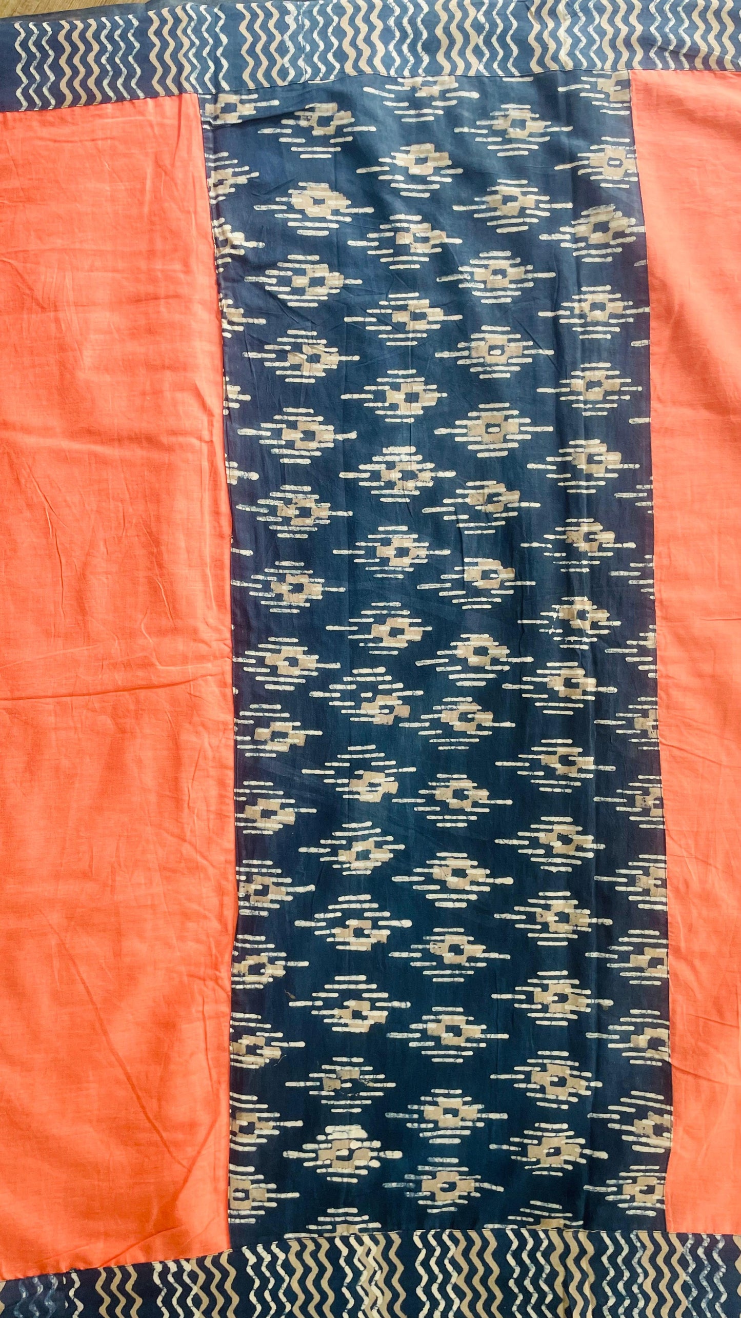 Soft Hand Block Printed Patch Mul Cotton Saree (PEACH)