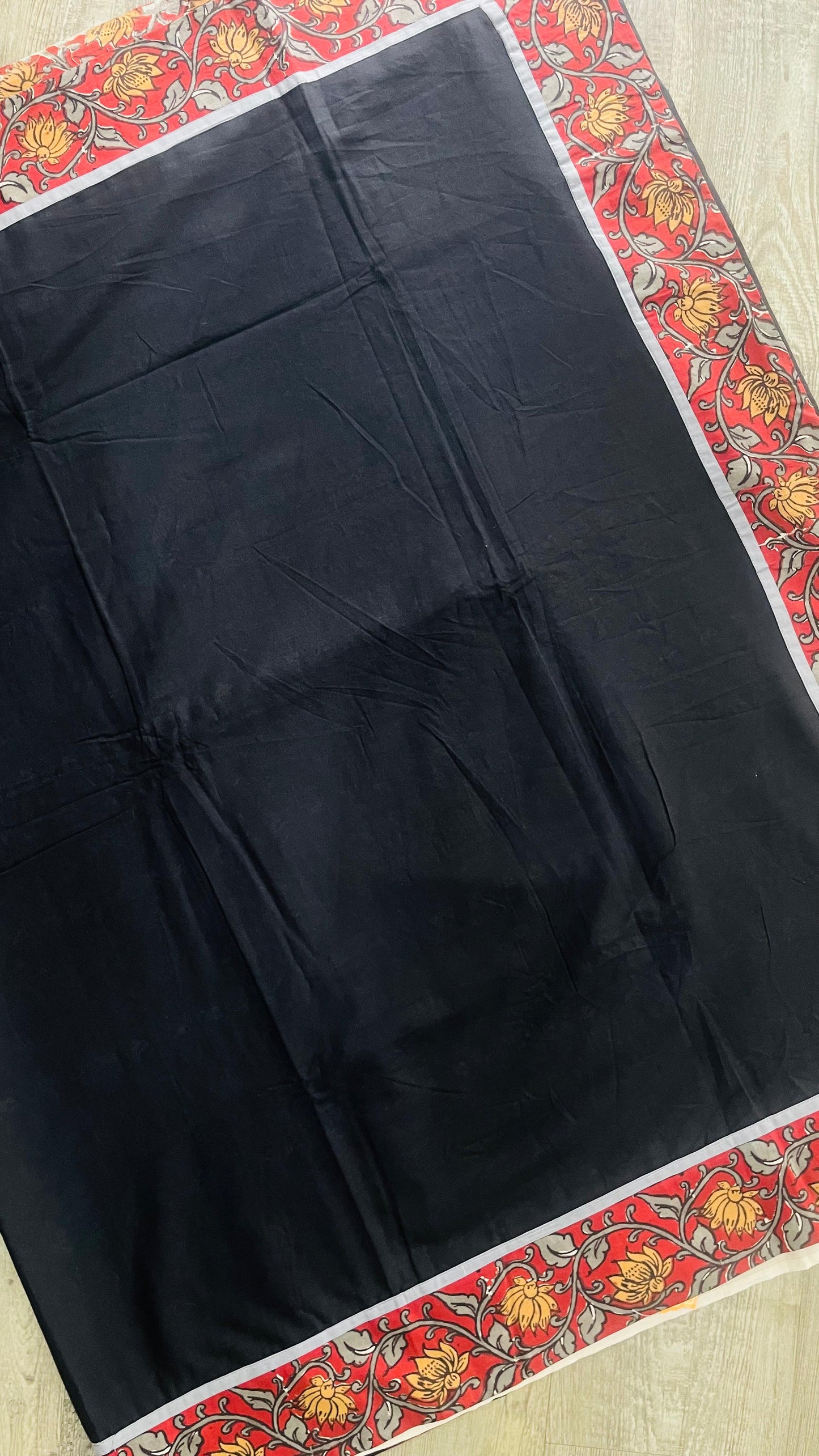 Soft Hand Block Printed Patch Mul Cotton Saree (BLACK)