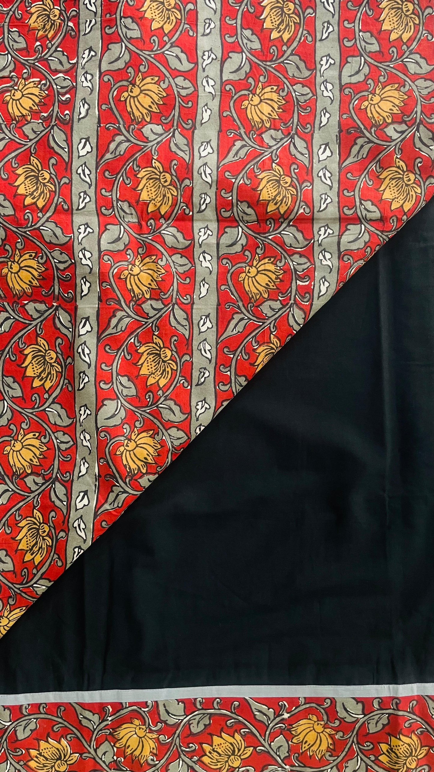 Soft Hand Block Printed Patch Mul Cotton Saree (BLACK)