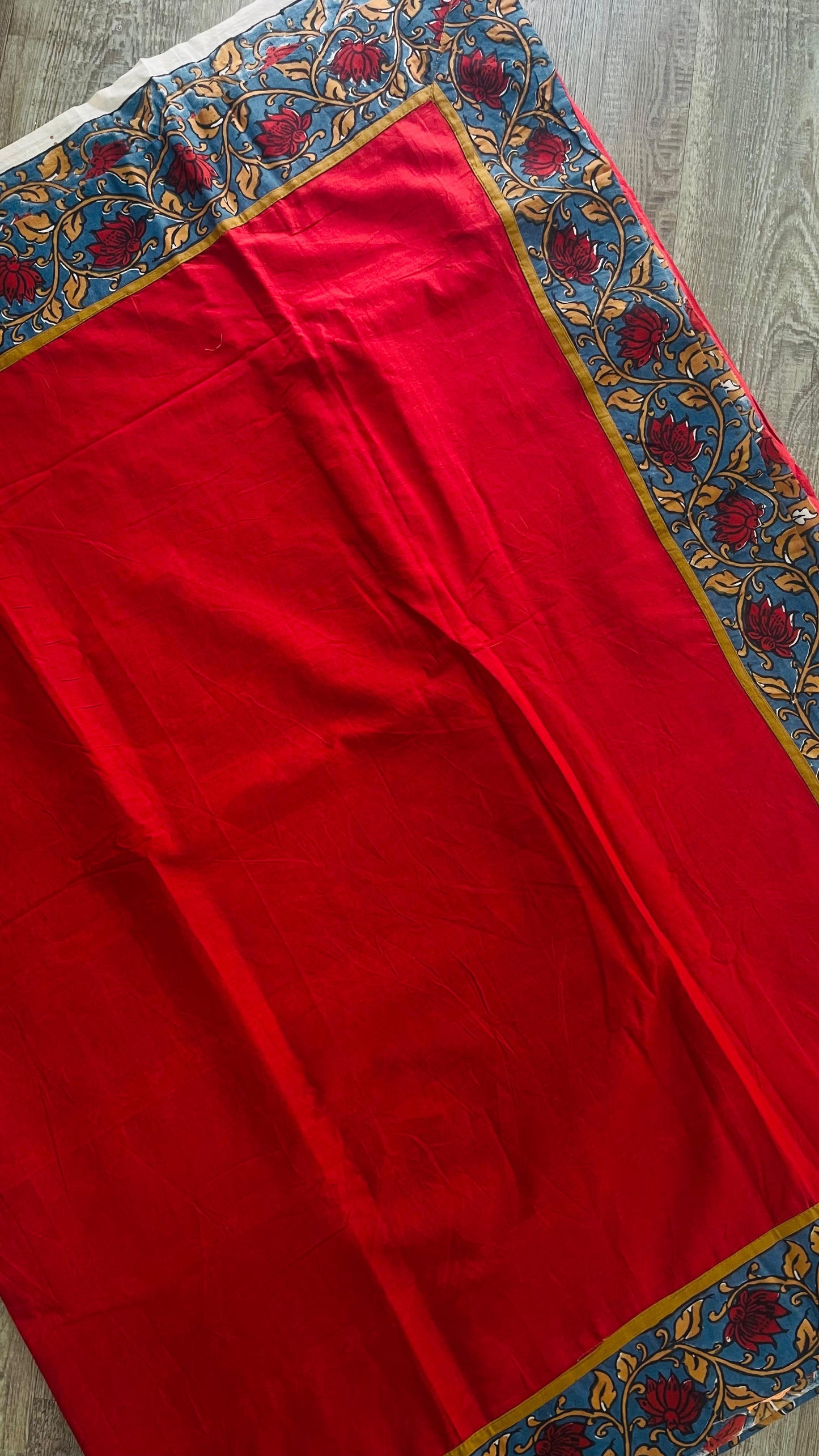 Soft Hand Block Printed Patch Mul Cotton Saree (RED)