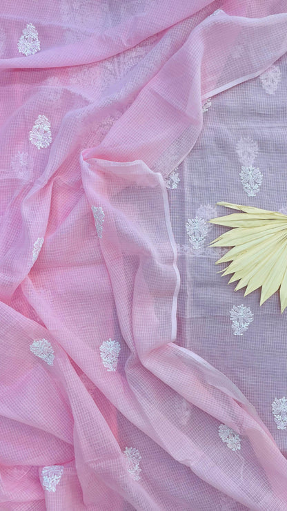 Lucknowi Hand Embroidery Kota Cotton Chikankari Salwar Suit (PINK)