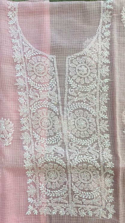 Lucknowi Hand Embroidery Kota Cotton Chikankari Salwar Suit (PINK)