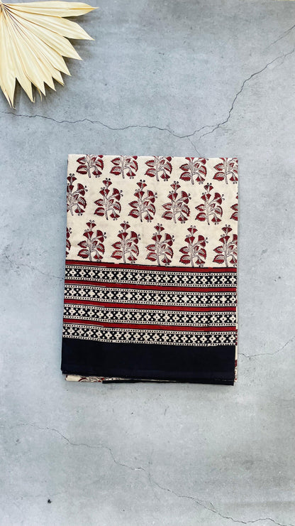 Soft Handblock Printed  Cotton Saree (OFF WHITE & MAROON)