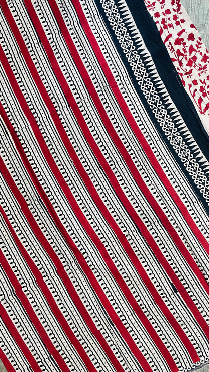 Soft Handblock Printed  Cotton Saree (OFF WHITE & MAROON)